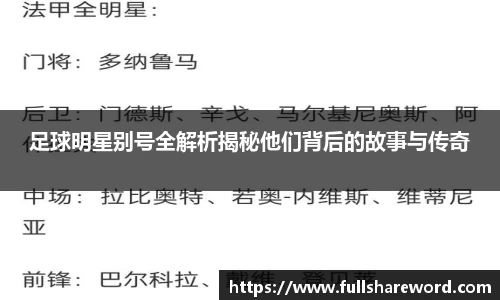 足球明星别号全解析揭秘他们背后的故事与传奇